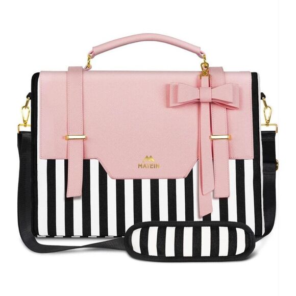 Laptop Bag Women Pink Black 17" Laptops Case Work Tote Multiple Compartments - Picture 1 of 6